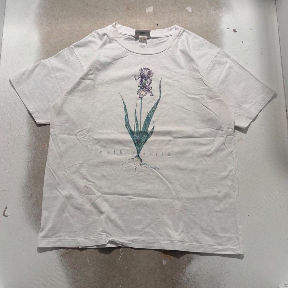 Vintage Northern Reflections Mother Earth Iris Flower Graphic T-Shirt White L